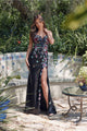 Floral Embroidered Sleeveless Slit Gown by Juliet JT2909K - Black / 2 - Long Formal Dresses