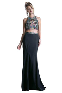 Floral Embroidered Two-Piece Formal Dress 2025 Elegant Evening Gown - Black / 4 - Prom