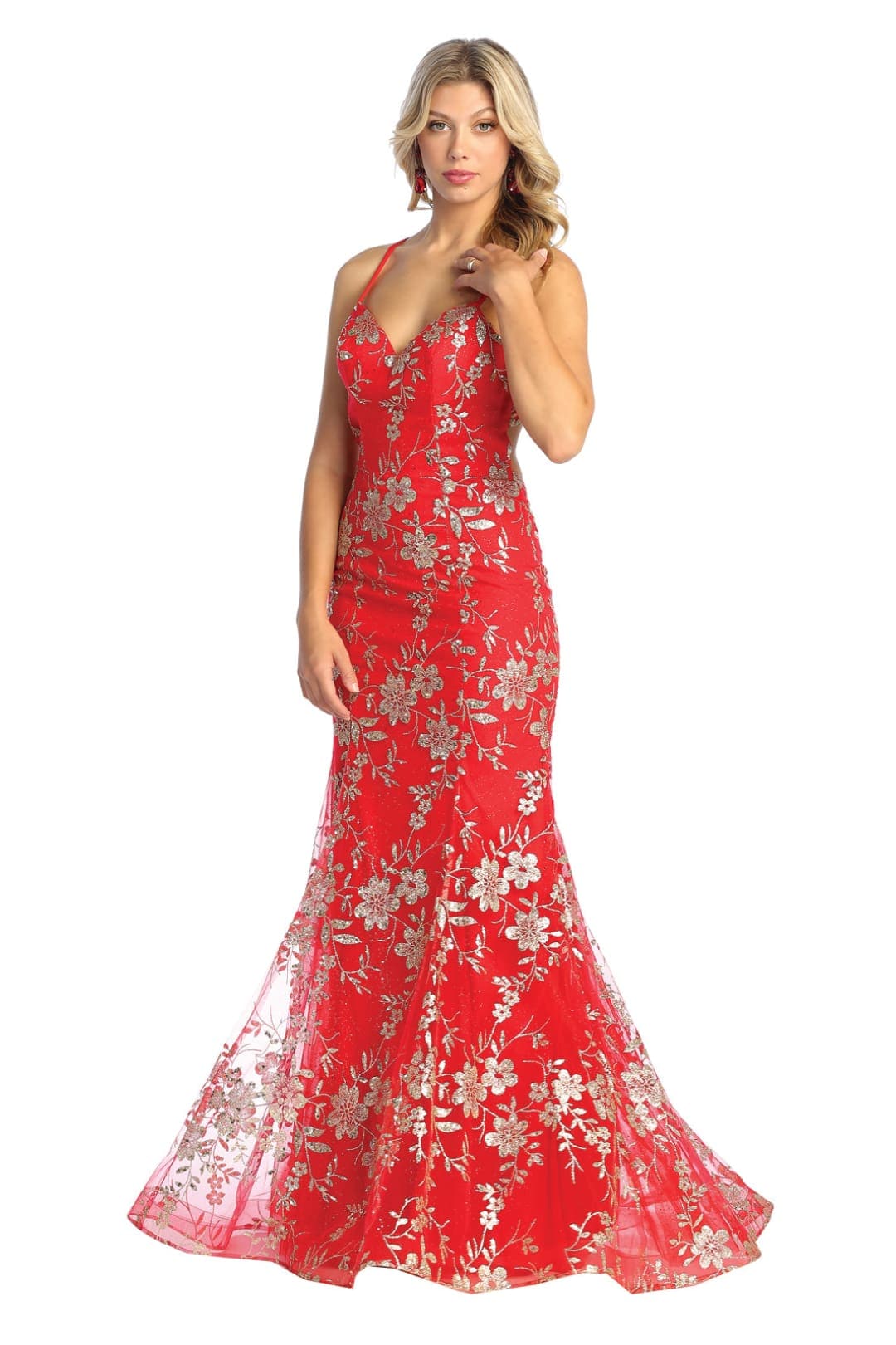 Floral Glitter Mermaid Prom Gown