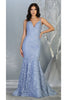 Floral Mermaid Evening Gown - DUSTY BLUE/NUDE / 4 - Dress