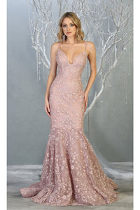 Floral Mermaid Evening Gown - MAUVE/NUDE / 4 - Dress