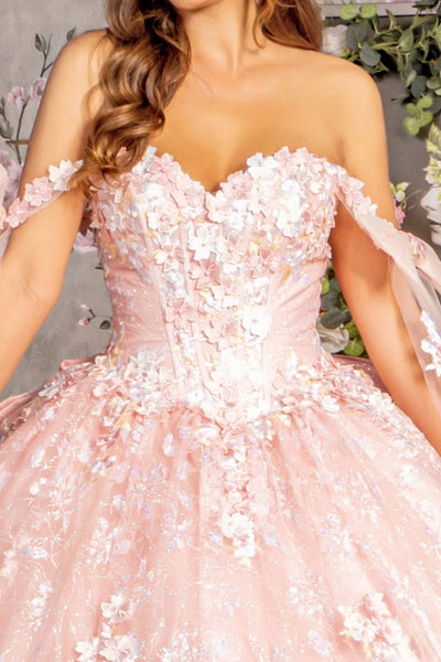 Floral Off Shoulder Cape Sleeve Ball Gown by GLS Gloria GL3465 - Quinceanera Dresses