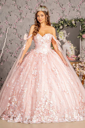 Floral Off Shoulder Cape Sleeve Ball Gown by GLS Gloria GL3465
