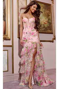 Floral Pink Mermaid Prom Dress: Jovani 43172 - Pink / Prom