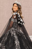 Floral Print Cloak Ball Gown by Elizabeth K GL3168 - Quinceanera Dresses