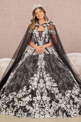 Floral Print Cloak Ball Gown by Elizabeth KGL3168
