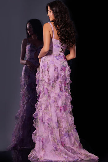 Floral Print Fitted Sleeveless Slit Gown by Jovani D5113 - Long Formal Dresses