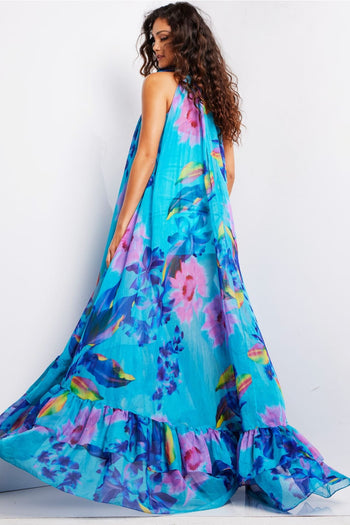 Floral Print Halter A-line Gown by Jovani 38721 - Long Formal Dresses