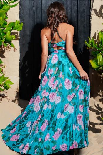 Floral Print Halter A-line Slit Gown by Jovani 38638 - Long Formal Dresses