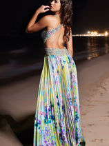 Floral Print Sleeveless A-line Slit Gown by Jovani 38733