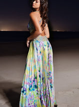 Floral Print Sleeveless A-line Slit Gown by Jovani 38733