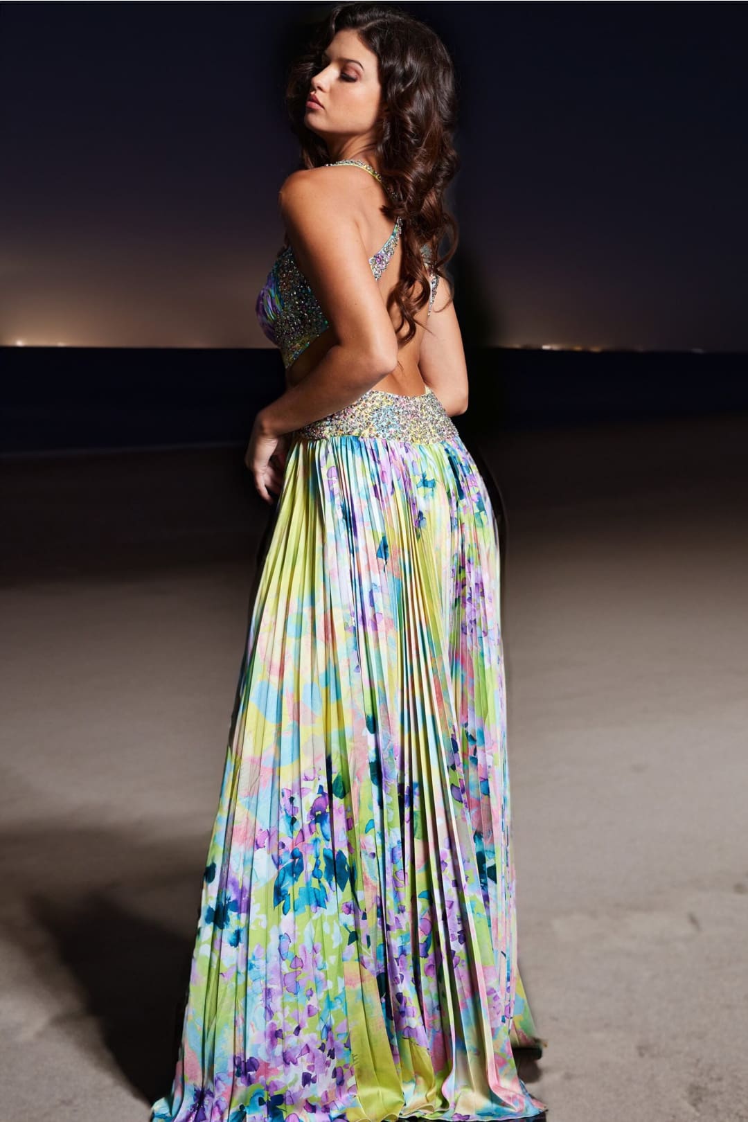 Floral Print Sleeveless A-line Slit Gown by Jovani 38733 - Long Formal Dresses