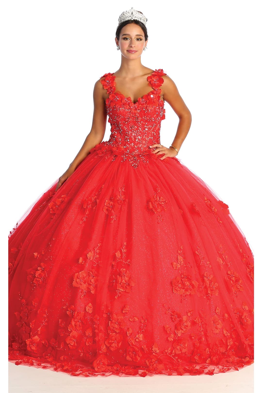Floral Quinceañera Gown - RED / 4