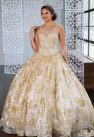 Floral Sequin Illusion Quinceanera Dress by Calla KY77239