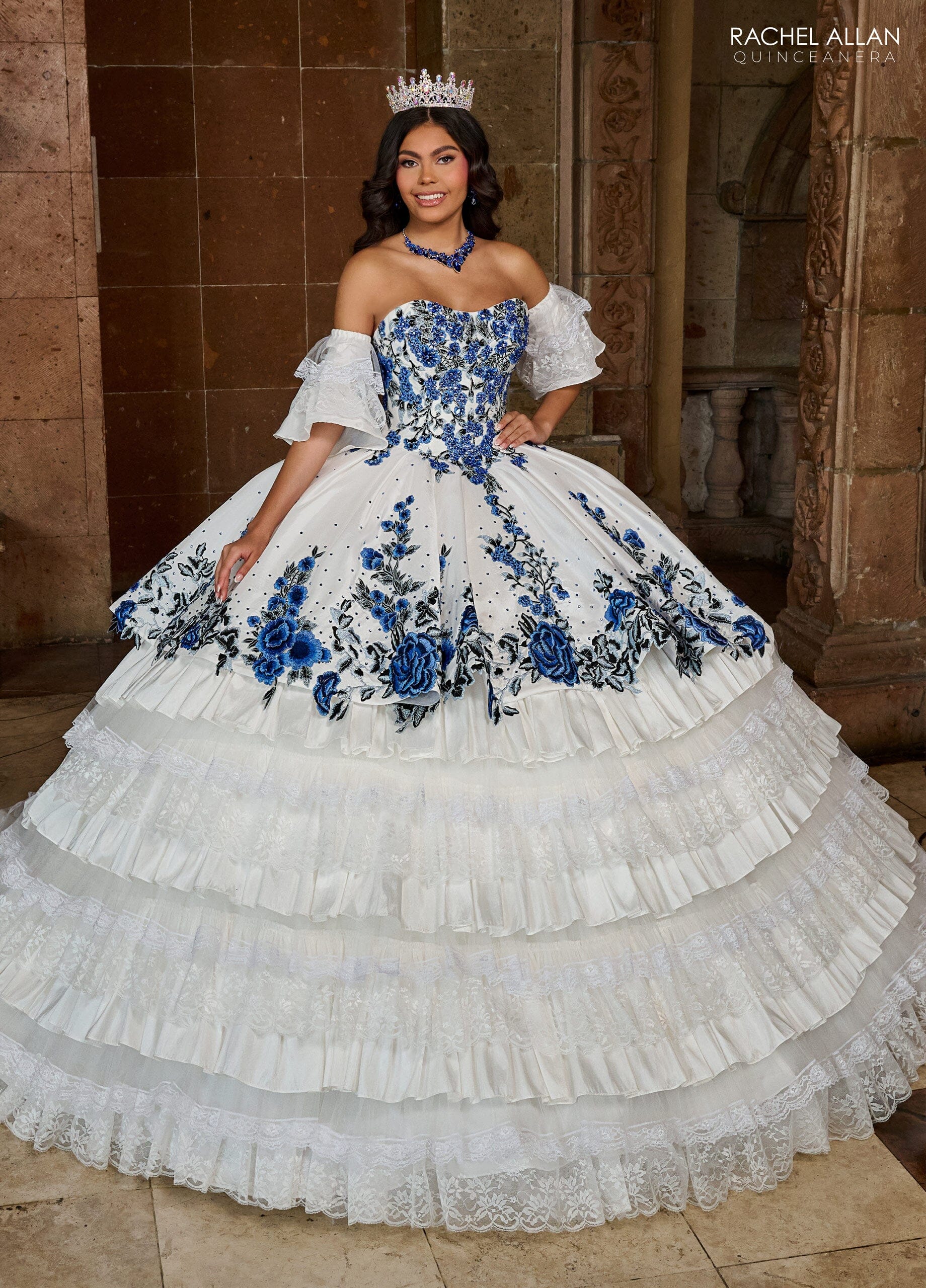 Rachel Allan RQ5002 Floral Tiered Lace Quinceanera Dress