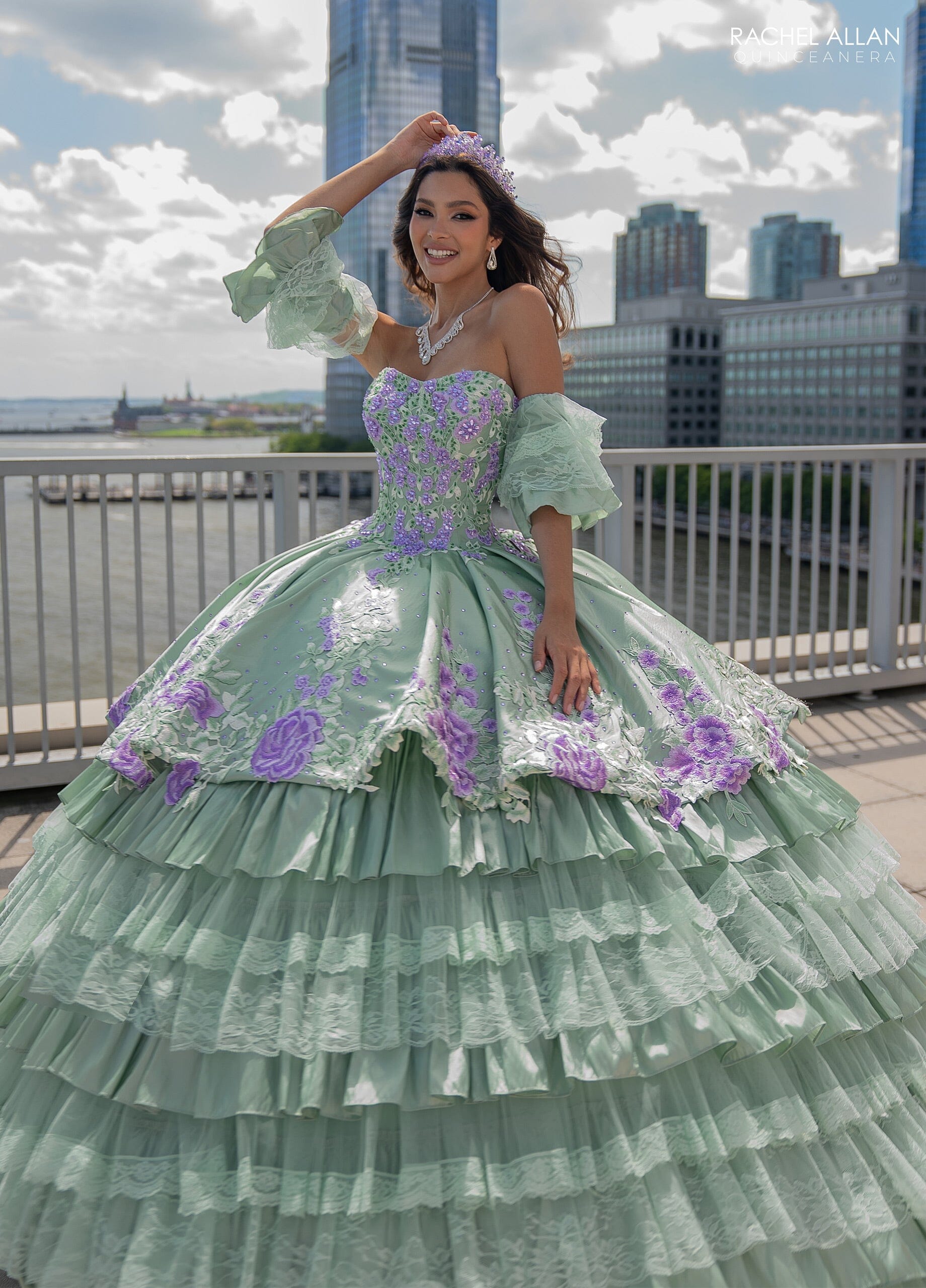 Rachel Allan RQ5002 Floral Tiered Lace Quinceanera Dress