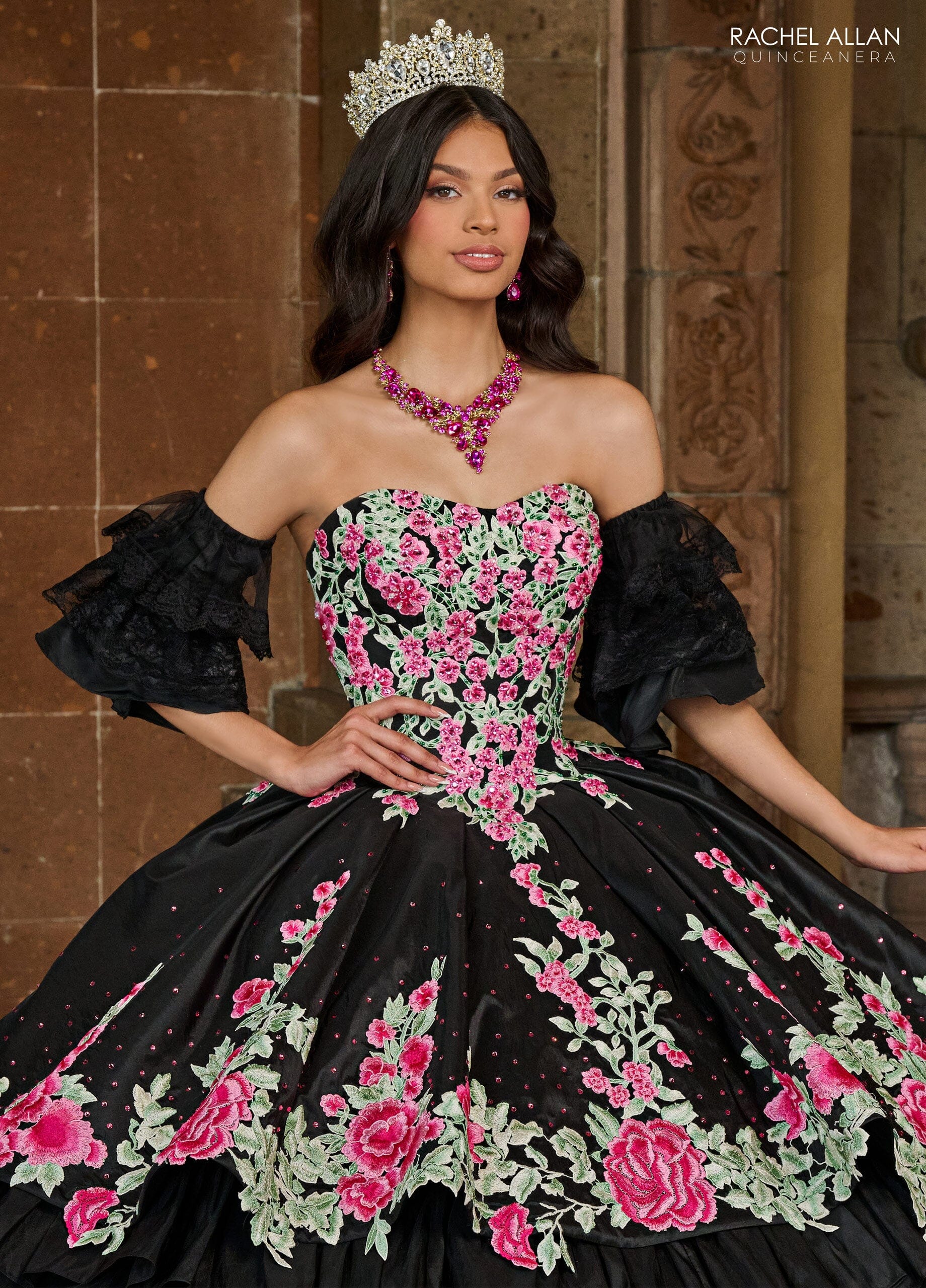 Rachel Allan RQ5002 Floral Tiered Lace Quinceanera Dress