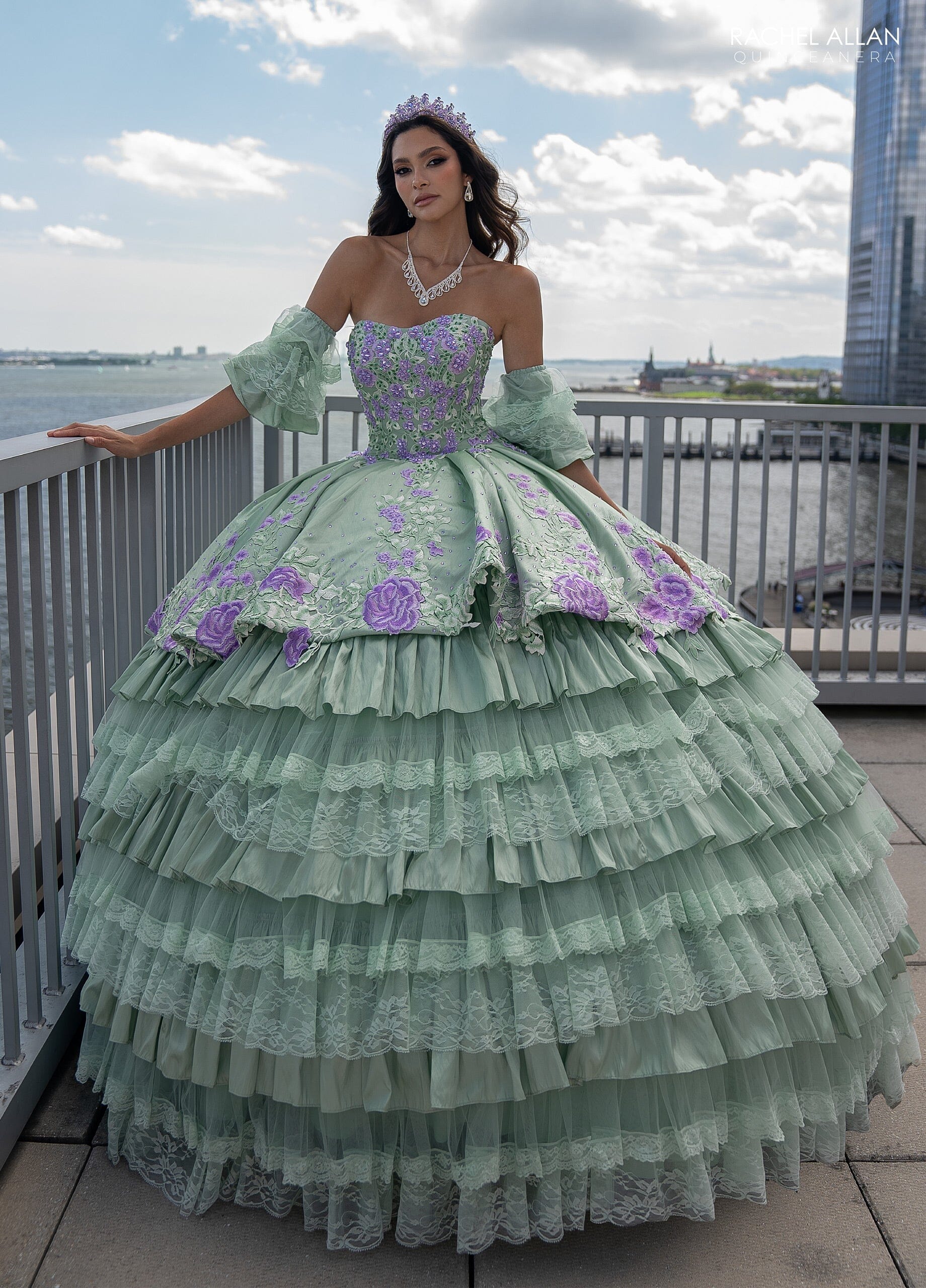 Rachel Allan RQ5002 Floral Tiered Lace Quinceanera Dress