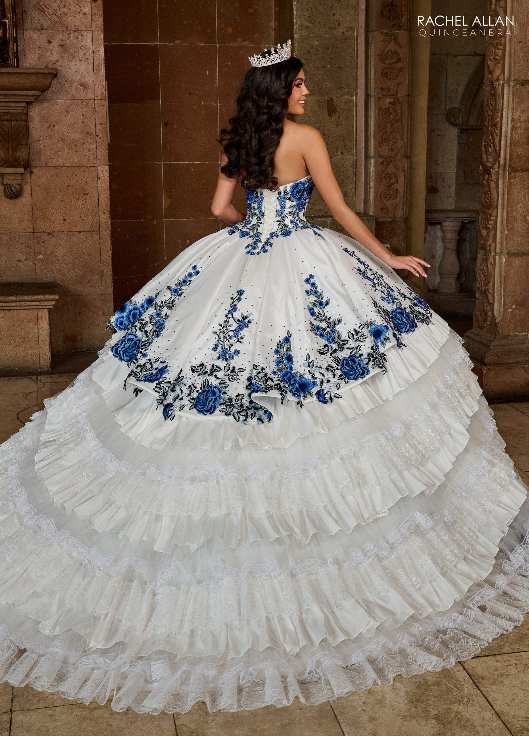 Rachel Allan RQ5002 Floral Tiered Lace Quinceanera Dress
