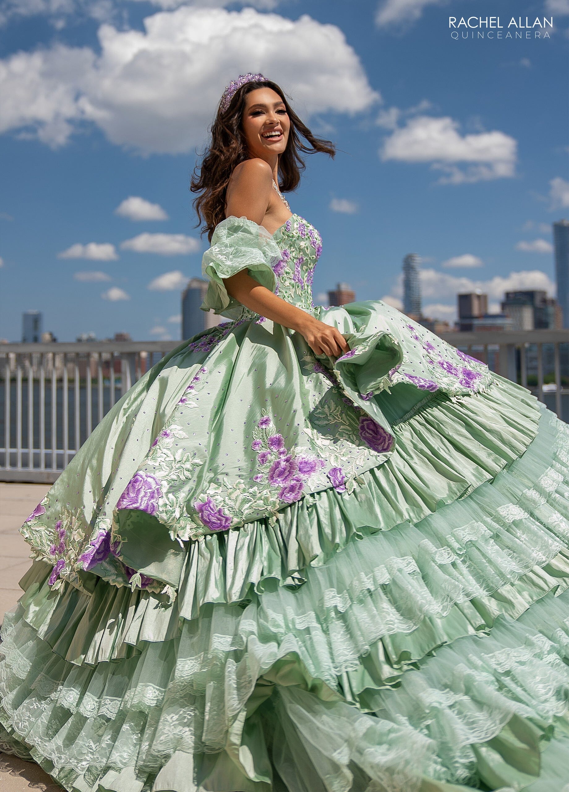 Rachel Allan RQ5002 Floral Tiered Lace Quinceanera Dress