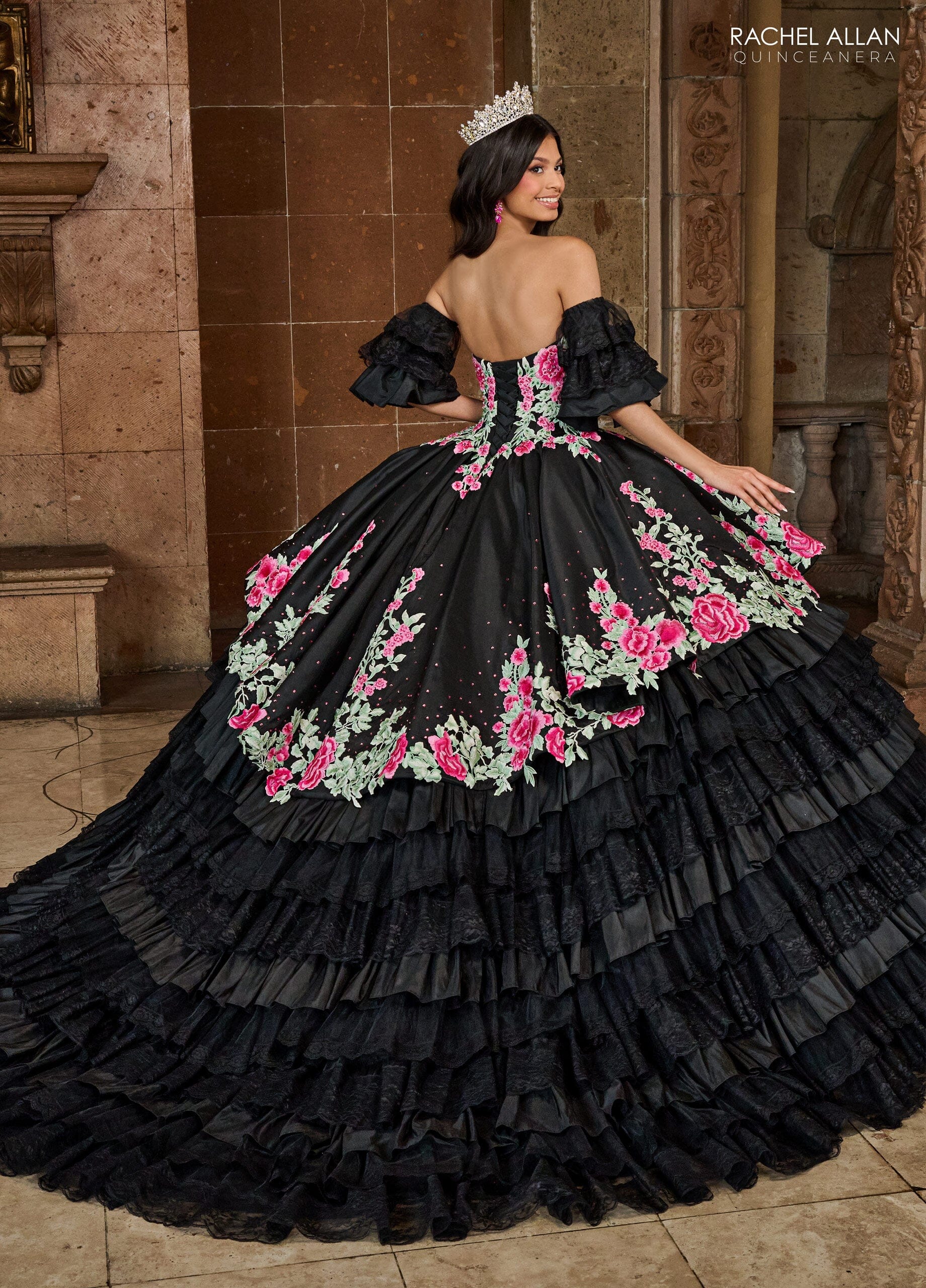 Rachel Allan RQ5002 Floral Tiered Lace Quinceanera Dress