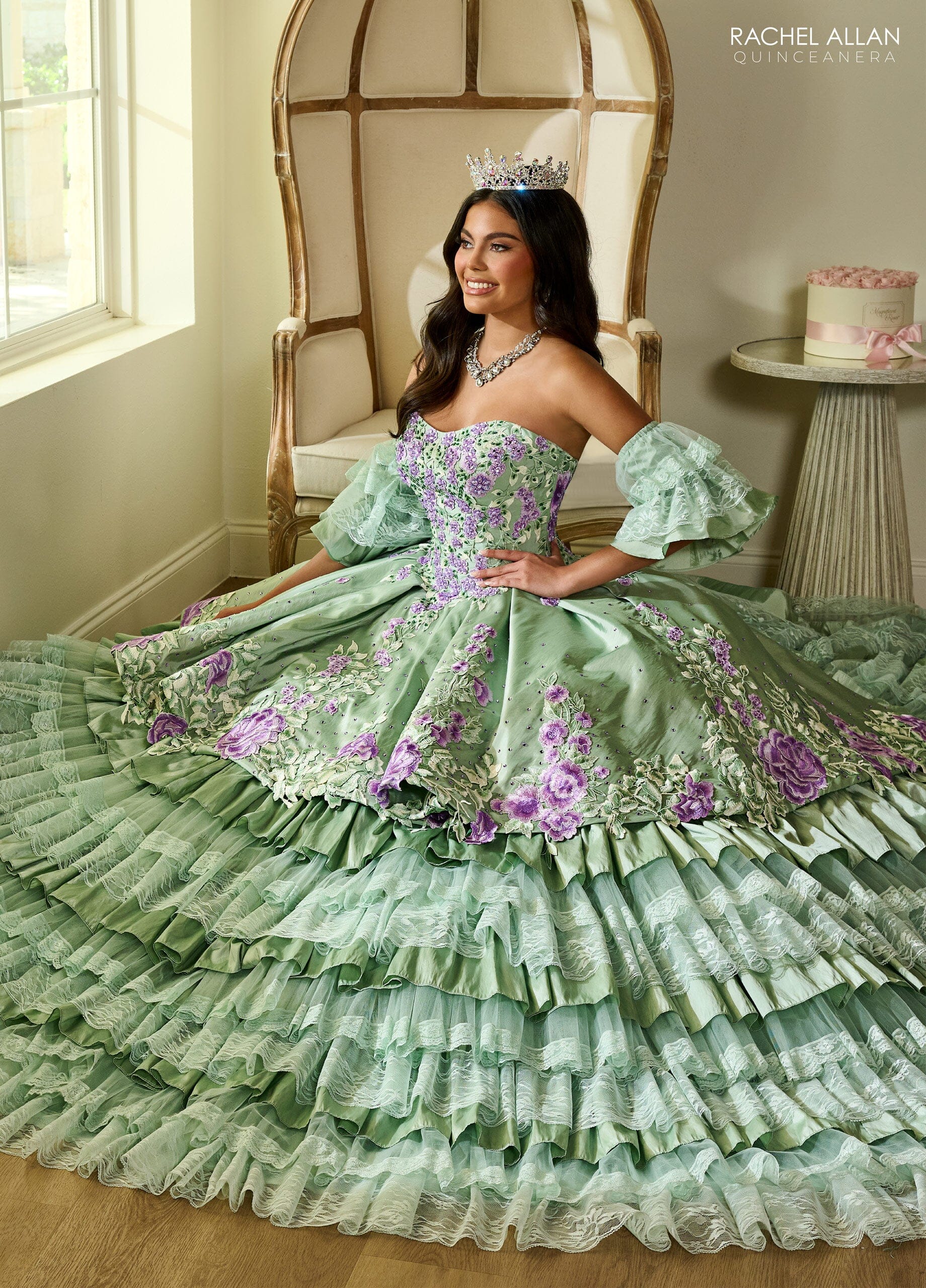 Rachel Allan RQ5002 Floral Tiered Lace Quinceanera Dress