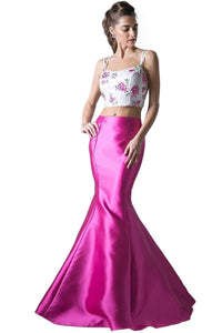 Floral Two-Piece Mermaid Gown 2025 Elegant Evening Dress - Fuchsia / 4 - Prom