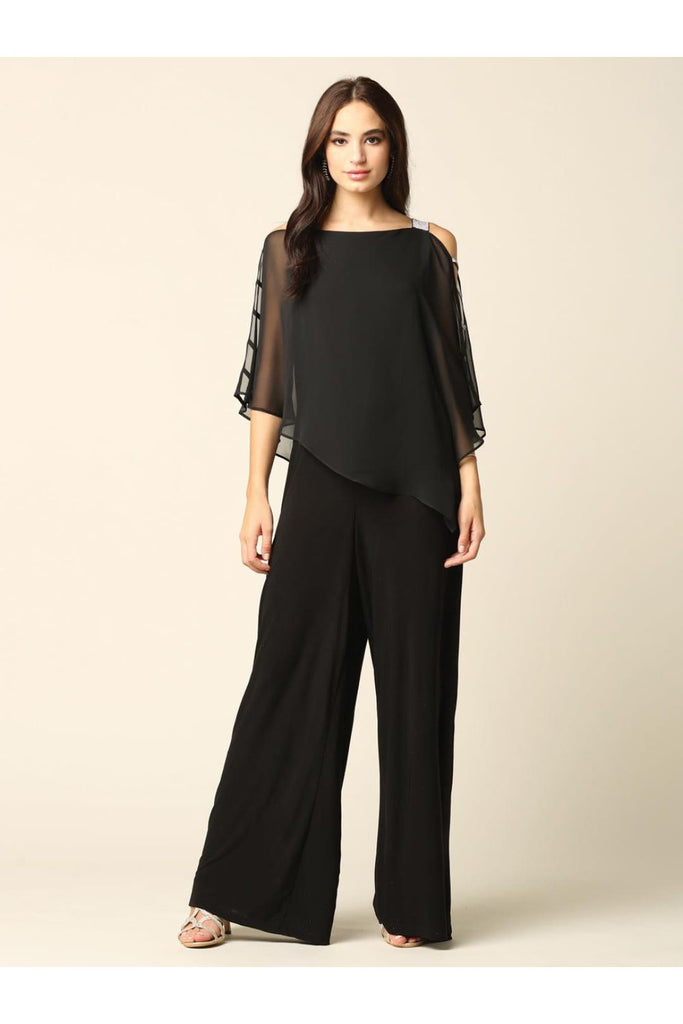 Formal Chiffon Cape Overlay Jumpsuit - The Dress Outlet