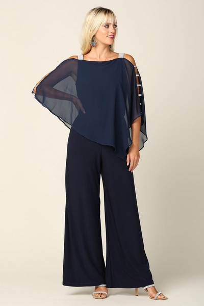 Formal Chiffon Cape Overlay Jumpsuit - The Dress Outlet