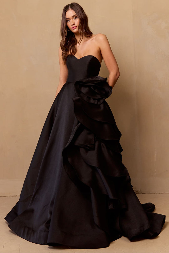 Formal Dress Layered Ruffles A-Line Prom Gown By Amelia Couture SU085 - BLACK / 2 - Dress