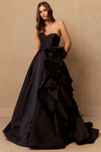 Formal Dress Layered Ruffles A-Line Prom Gown By Amelia Couture SU085 - BLACK / 2 - Dress