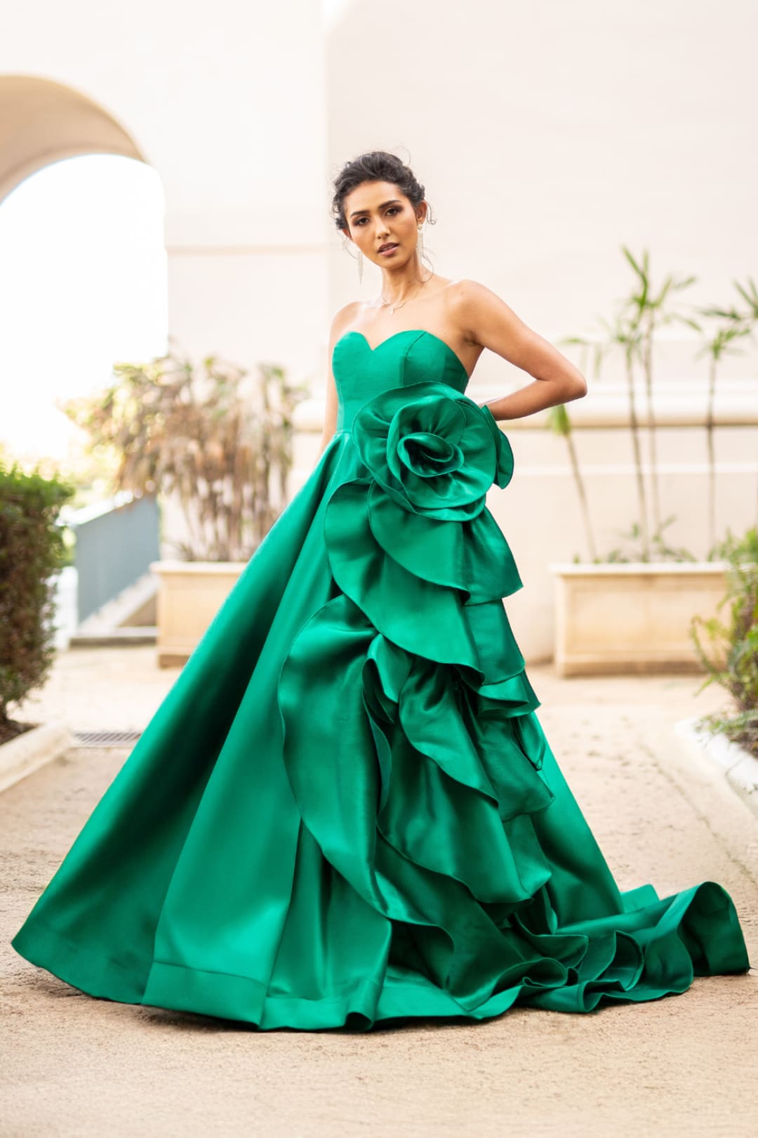 Formal Dress Layered Ruffles A-Line Prom Gown By Amelia Couture SU085 - EMERALD GREEN / 2 - Dress