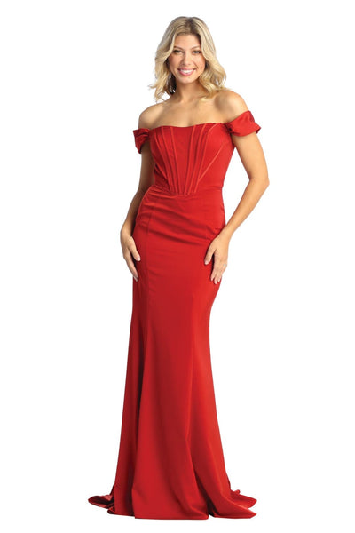 Off Shoulder Boned Bodice Long Dress - Rust / 4