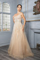 Formal Dress Plunging V-Neck A-Line Prom Gown By May Queen MQ2165 - CHAMPAGNE / 4 - Dress