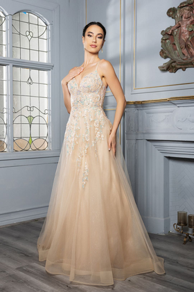 Formal Dress Plunging V-Neck A-Line Prom Gown By May Queen MQ2165