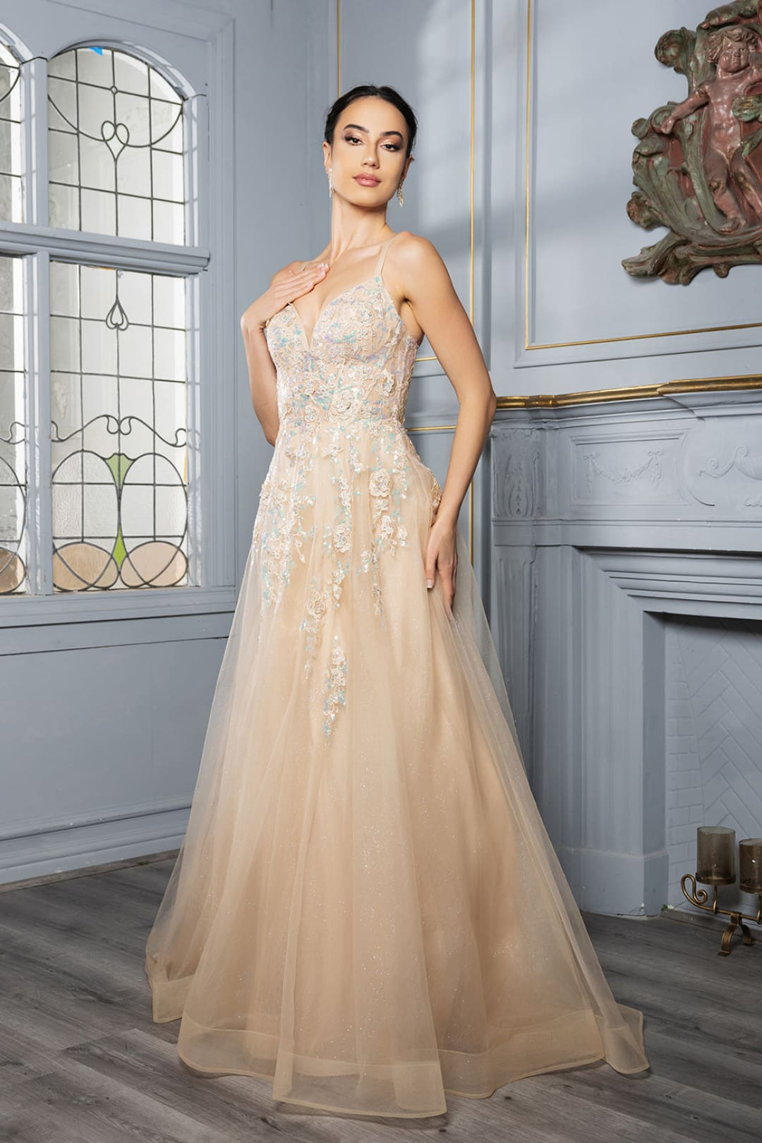 Formal Dress Plunging V-Neck A-Line Prom Gown By May Queen MQ2165