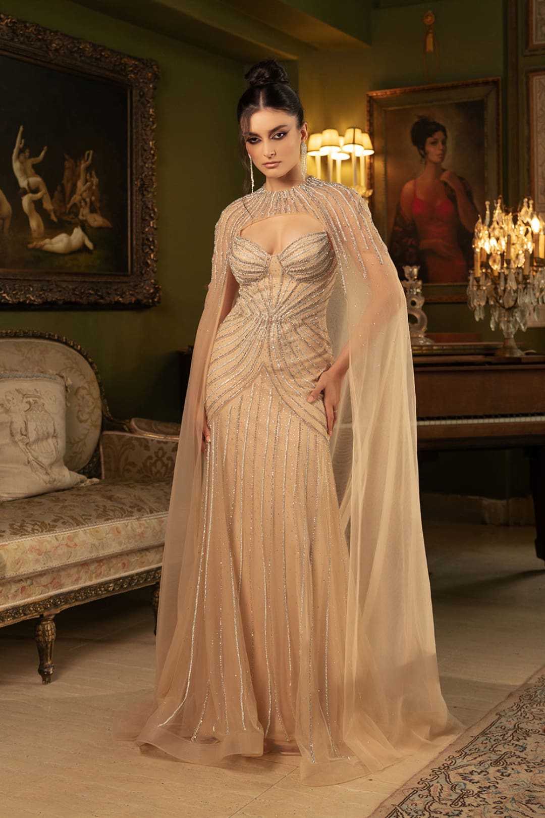 Formal Dress Sleeveless Mid Open Back Prom Gown By Royal Queen RQ8164 - CHAMPAGNE / 4 - Dress
