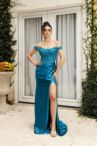 Formal Dress Sleeveless Ruched High Slit Gown By Royal Queen RQ8183 - Dress