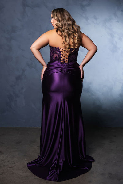 Formal Dress Strapless Sequin High Split Prom Gown By May Queen MQ2140 - Dress