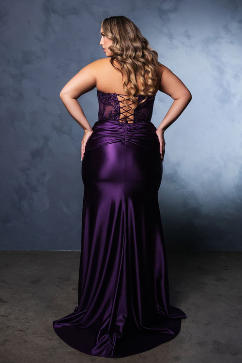 Formal Dress Strapless Sequin High Split Prom Gown By May Queen MQ2140 - Dress