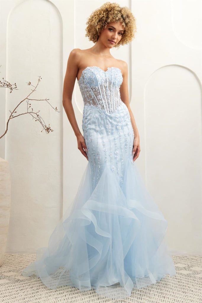 Formal Dress Sweetheart Layered Ruffles Gown By Amelia Couture 8002 - BABY BLUE / Dress