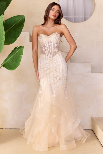 Formal Dress Sweetheart Layered Ruffles Gown By Amelia Couture 8002 - LIGHT YELLOW / Dress