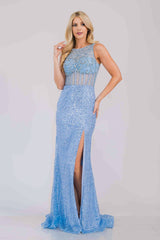 Formal Dress V-Neck Embroidery Pageant Gown By Amelia Couture AG0111 - BABY BLUE / 2 - Dress