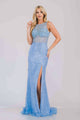Formal Dress V-Neck Embroidery Pageant Gown By Amelia Couture AG0111 - BABY BLUE / 2 - Dress