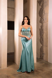 Formal Dress V-Neck Sequin Sleeveless Prom Gown By May Queen MQ2122 - SAGE / 4 - Dress