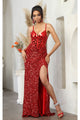 Formal Dress V-Neck Sheath High Slit Gala Gown By Royal Queen RQ8106 - Dress