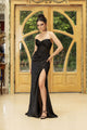 Formal Evening Gown With High Split Strapless Mermaid Prom Dress By May Queen MQ2109 - BLACK / 4 - Dress