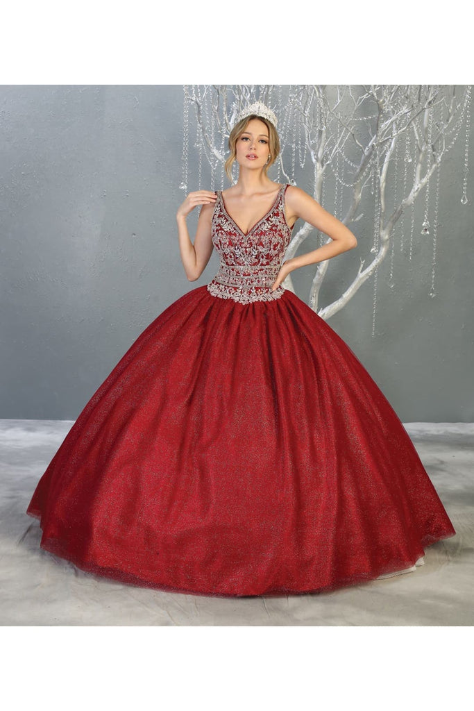 Formal Quinceanera Ball Gown And Plus Size - BURGUNDY / 10