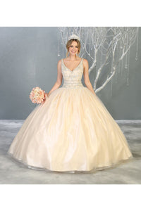 Formal Quinceanera Ball Gown And Plus Size - IVORY/NUDE / 6