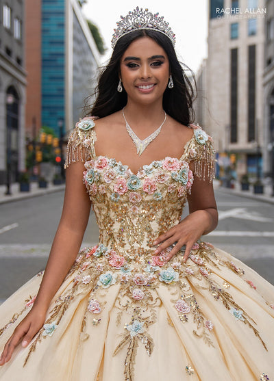 Rachel Allan RQ3126 Fringe Cap Sleeve Quinceanera Dress